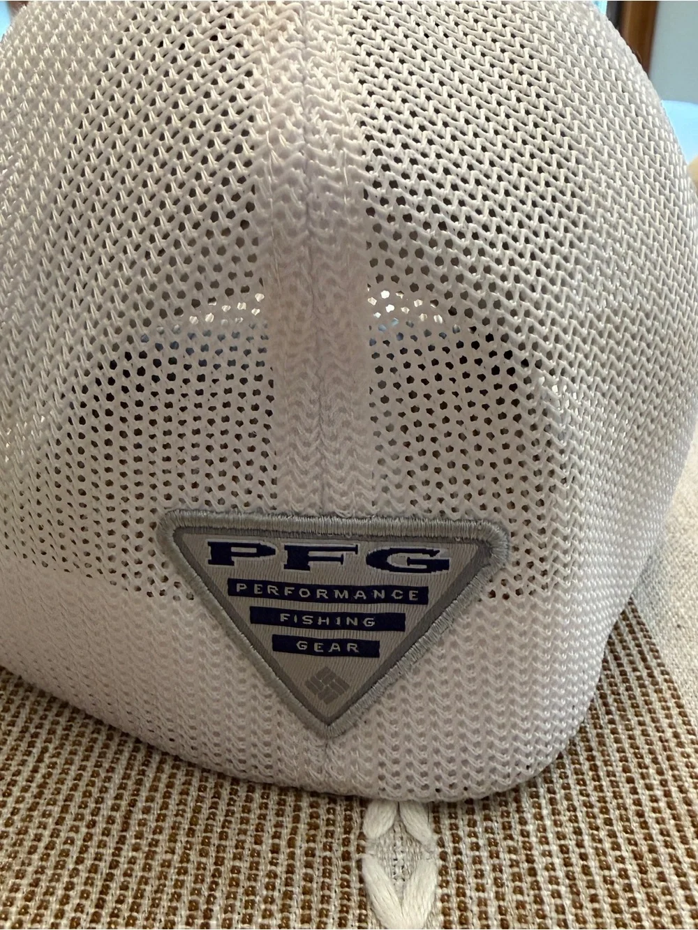 Columbia PFG Black and White Mesh Fishing Hat with Red Logo Flexfit